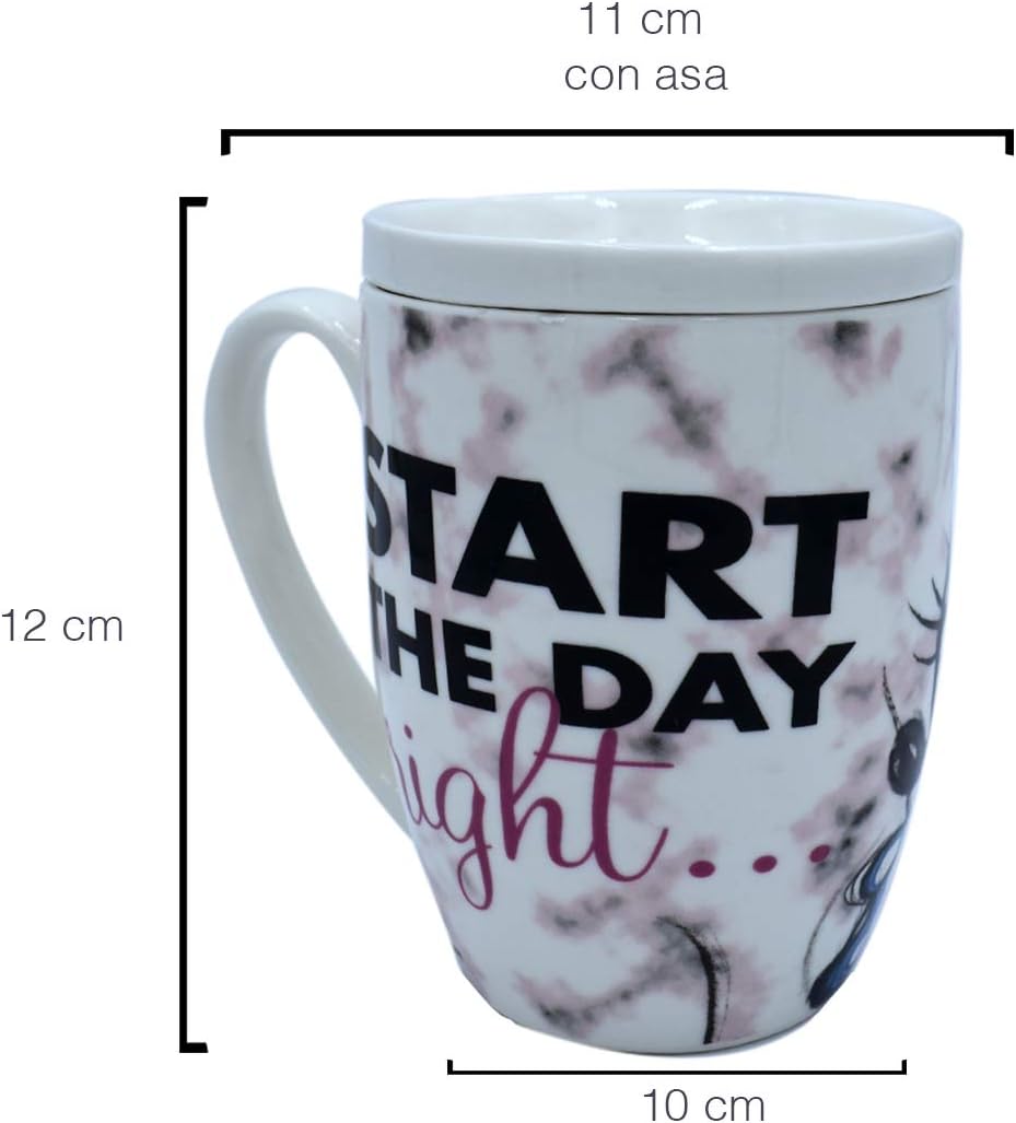 Fun Kids 1754-18 Taza para Café con Tapa Disney Minnie Mouse de Cerámica de 385 Mililitros