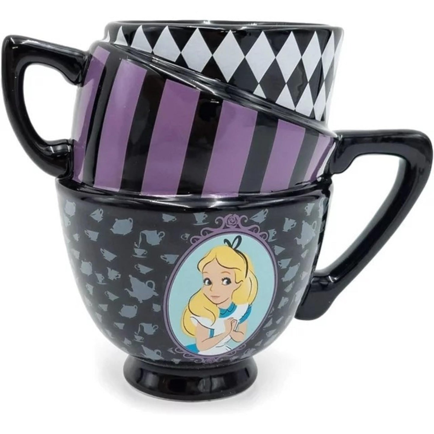 Disney Alicia en el país de las maravillas - Taza de cerámica con diseño de gato Cheshire 3D, Tazas de té apiladas de Alice., Negro, 20-ounces, 1