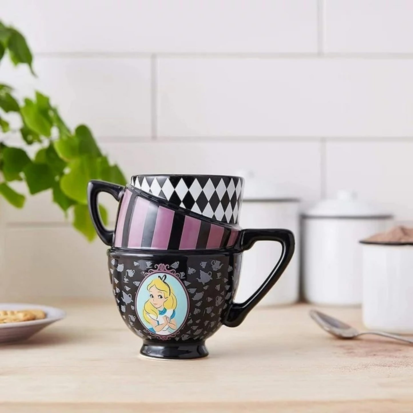 Disney Alicia en el país de las maravillas - Taza de cerámica con diseño de gato Cheshire 3D, Tazas de té apiladas de Alice., Negro, 20-ounces, 1