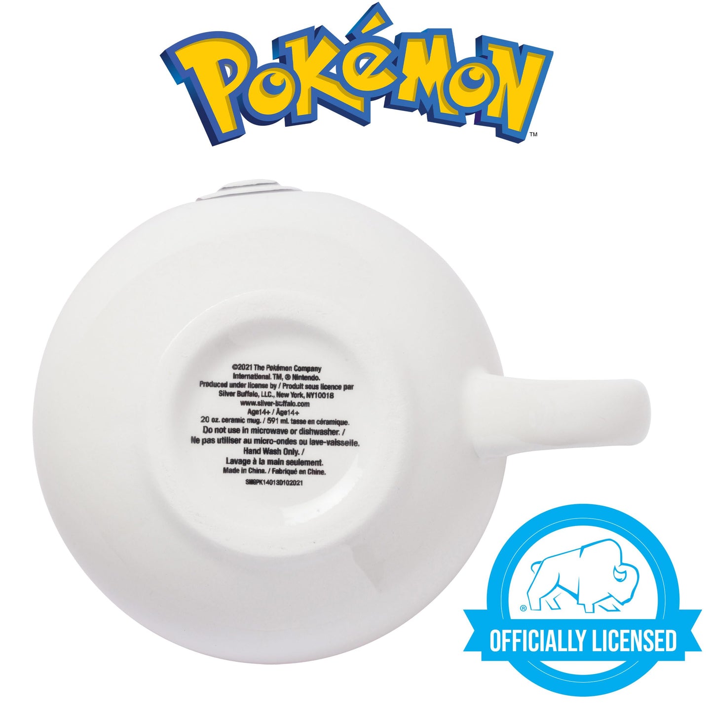 Silver Buffalo Pokemon Pokeball - Taza esculpida 3D de cerámica, 20 onzas