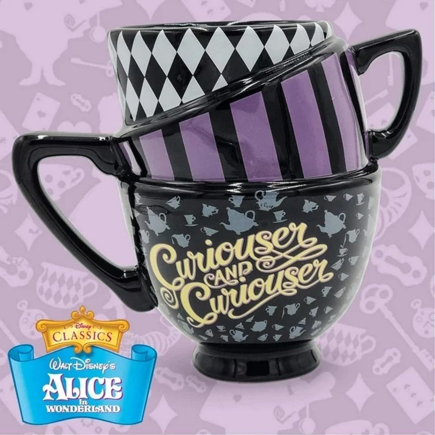 Disney Alicia en el país de las maravillas - Taza de cerámica con diseño de gato Cheshire 3D, Tazas de té apiladas de Alice., Negro, 20-ounces, 1