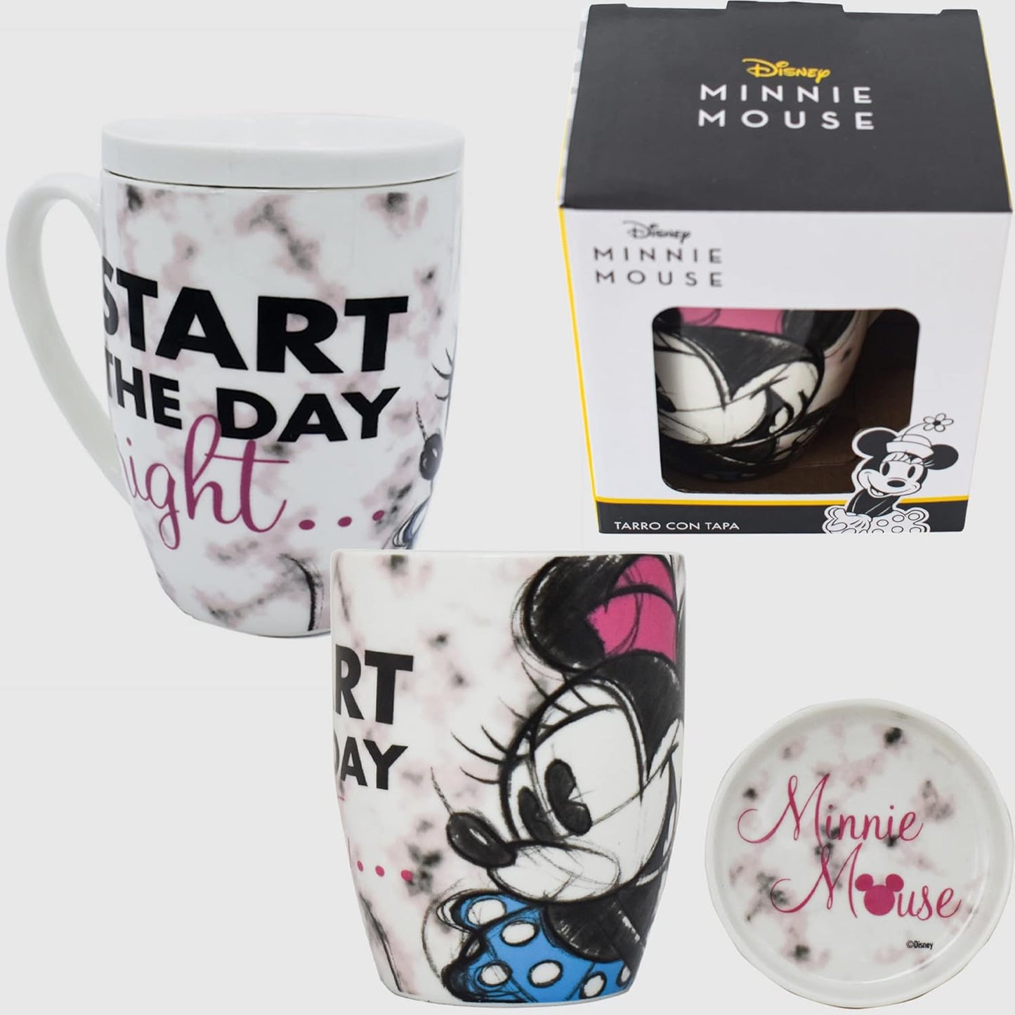 Fun Kids 1754-18 Taza para Café con Tapa Disney Minnie Mouse de Cerámica de 385 Mililitros
