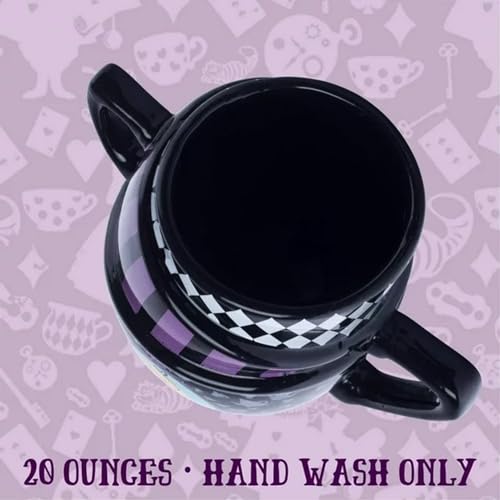 Disney Alicia en el país de las maravillas - Taza de cerámica con diseño de gato Cheshire 3D, Tazas de té apiladas de Alice., Negro, 20-ounces, 1