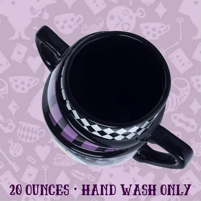 Disney Alicia en el país de las maravillas - Taza de cerámica con diseño de gato Cheshire 3D, Tazas de té apiladas de Alice., Negro, 20-ounces, 1