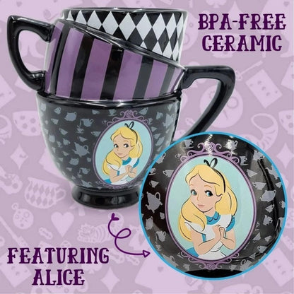 Disney Alicia en el país de las maravillas - Taza de cerámica con diseño de gato Cheshire 3D, Tazas de té apiladas de Alice., Negro, 20-ounces, 1