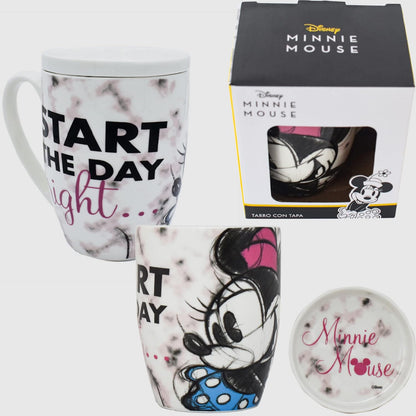Fun Kids 1754-18 Taza para Café con Tapa Disney Minnie Mouse de Cerámica de 385 Mililitros