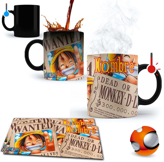 Taza Mágica Para Café Personalizada El Regalo Original - Personalizada con su nombre - Cualquier ocasión (One Piece Wanted)